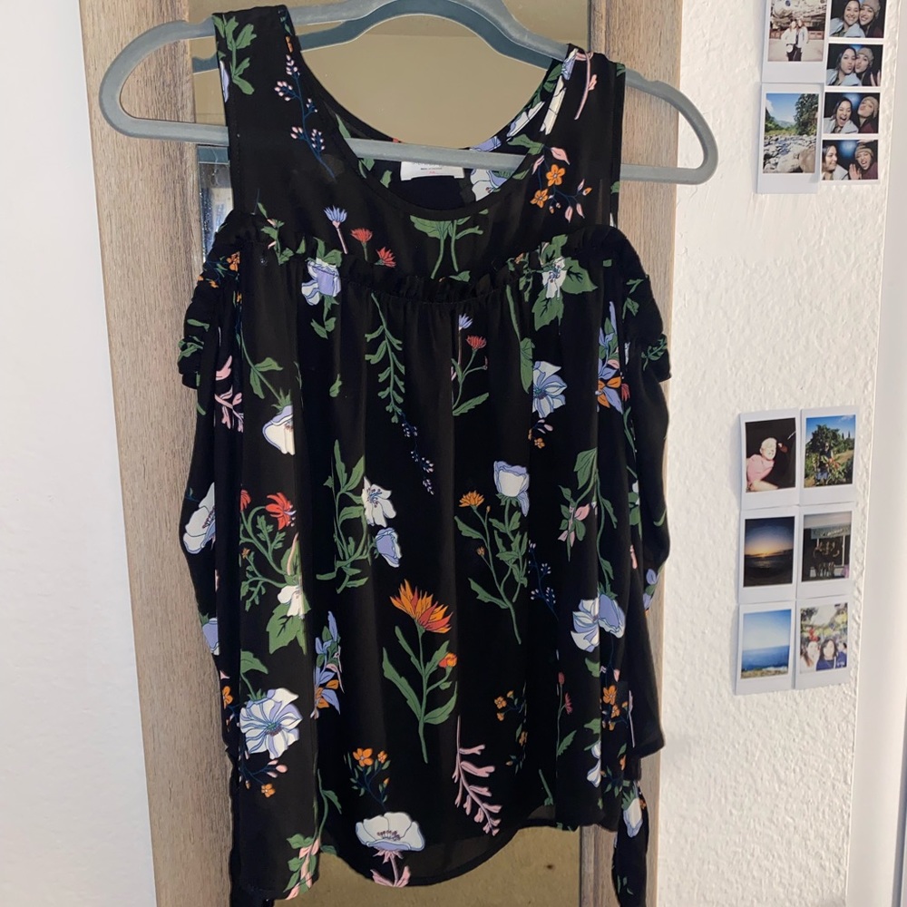 Medium black long sleeve with flowers open shoulder